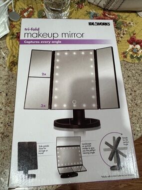 IDEAWORKS Tri-Fold Lighted Makeup Mirror - Black